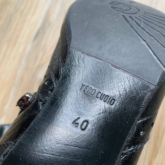 FRANCESCO MORICHETTI Black Leather Spectator Tall Boots Low Heel Size 40 / 9.5 - Picture 8 of 10